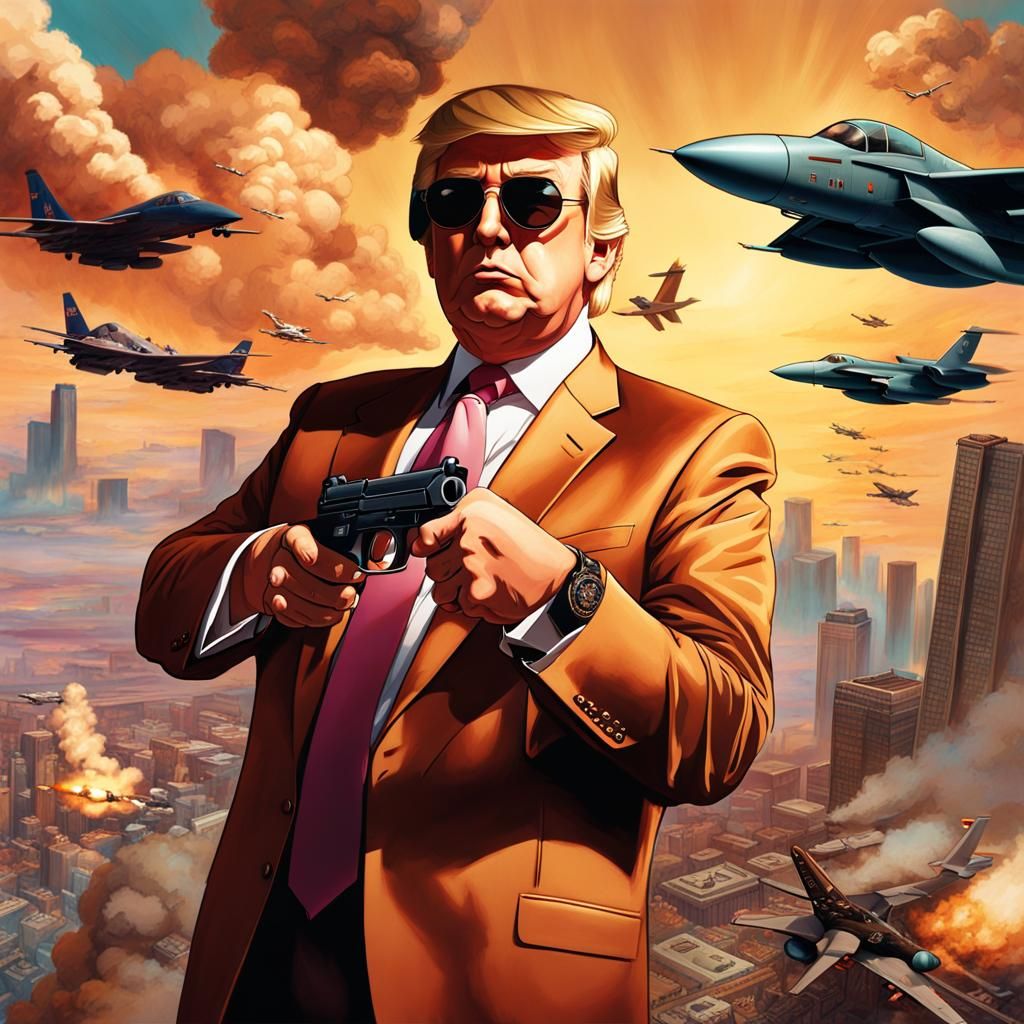 Donald Trump as GTA Character with Fighter Jets