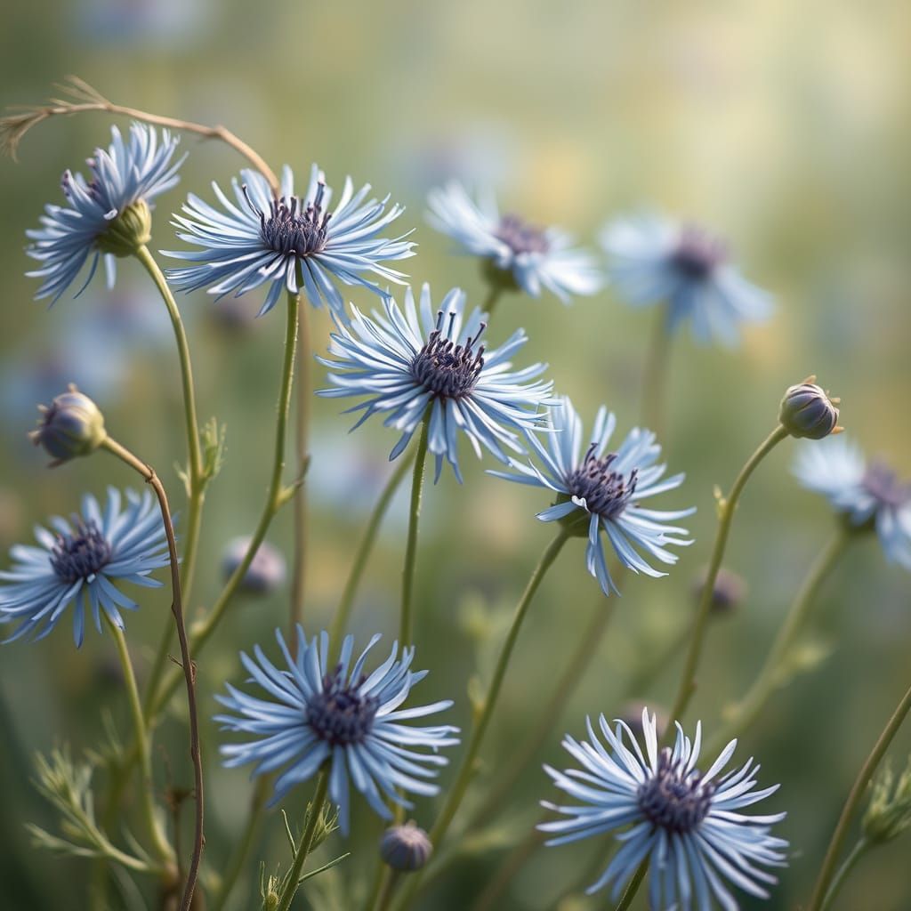 Ethereal Blue Asters in Art Nouveau Style