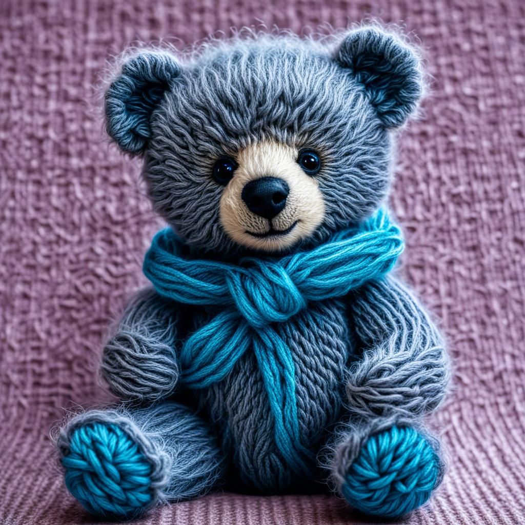 Cute Knitted Teddy Bear with Fluffy Mohawk
