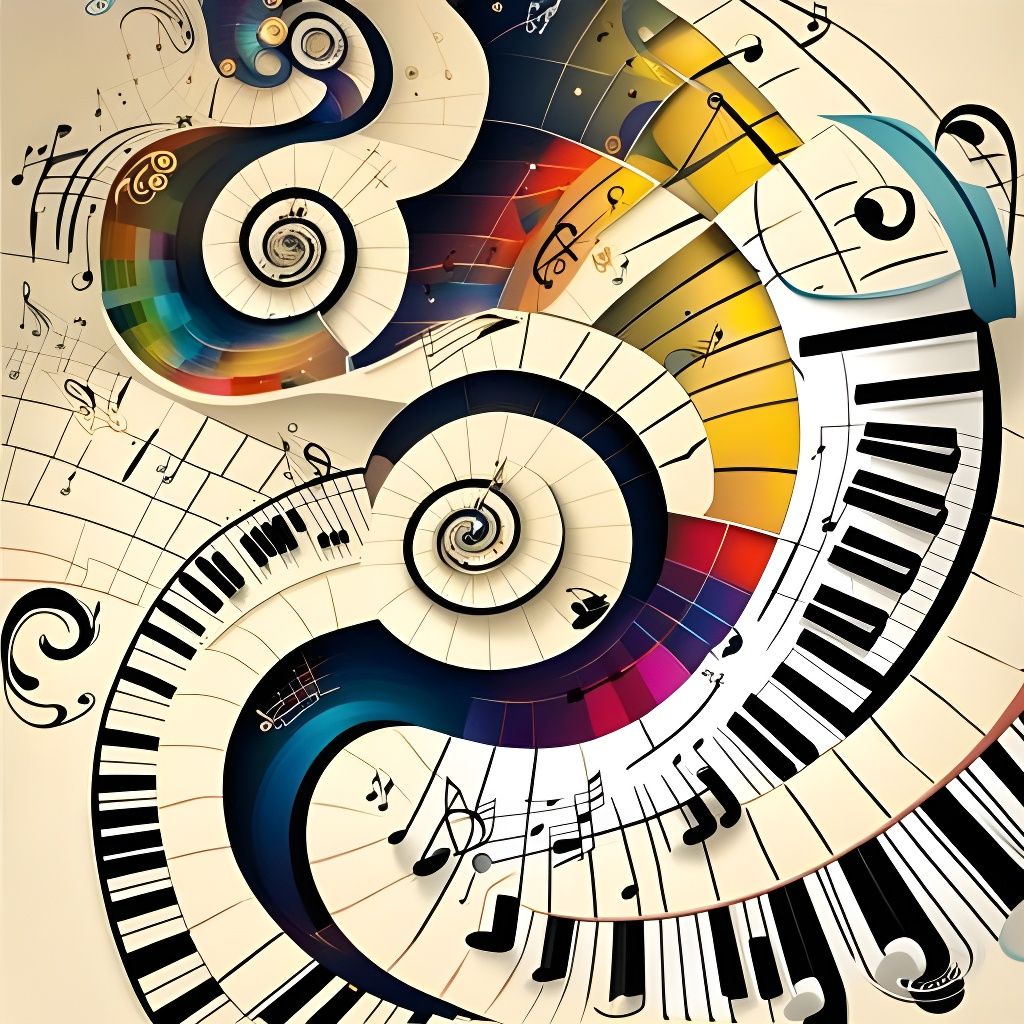 Spiraling Musical Score with Piano Keys