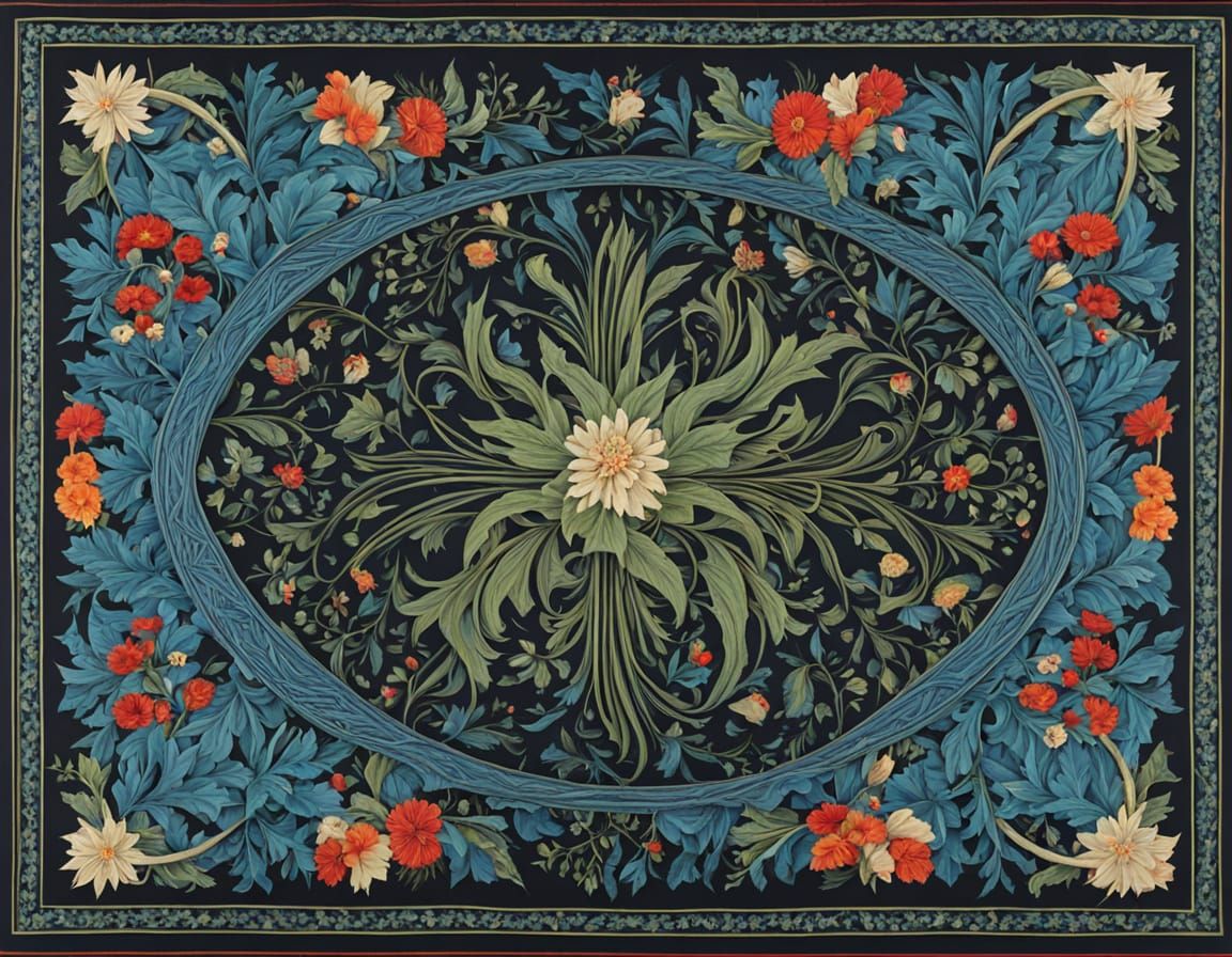 Intricate Art Nouveau Tapestry with Floral Patterns and Symb...