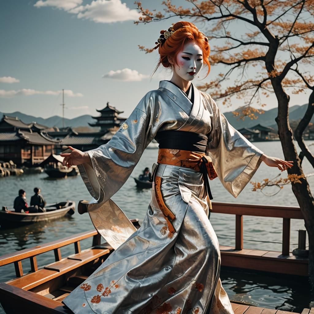Geisha Dance on Boat in Cinematic Style