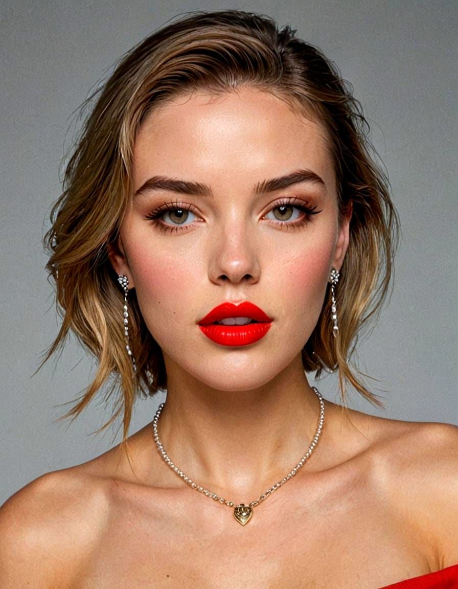 Pop Art Girl with Red Lips and Jewelry