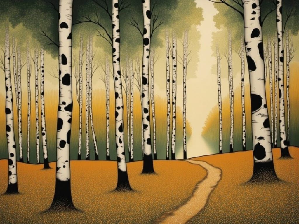 Autumn Birch Forest in Collage Style