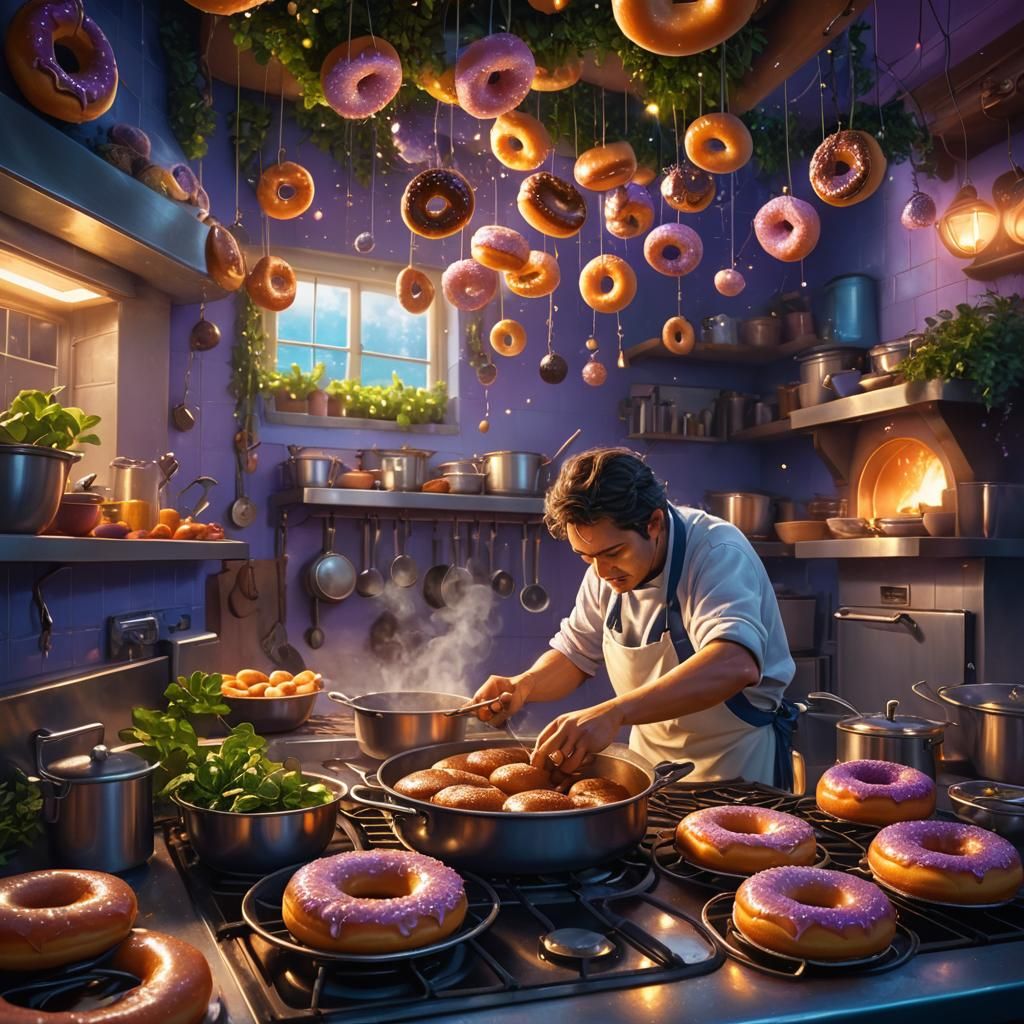 Surreal Fantasy Kitchen with Donuts, Unreal Engine 5