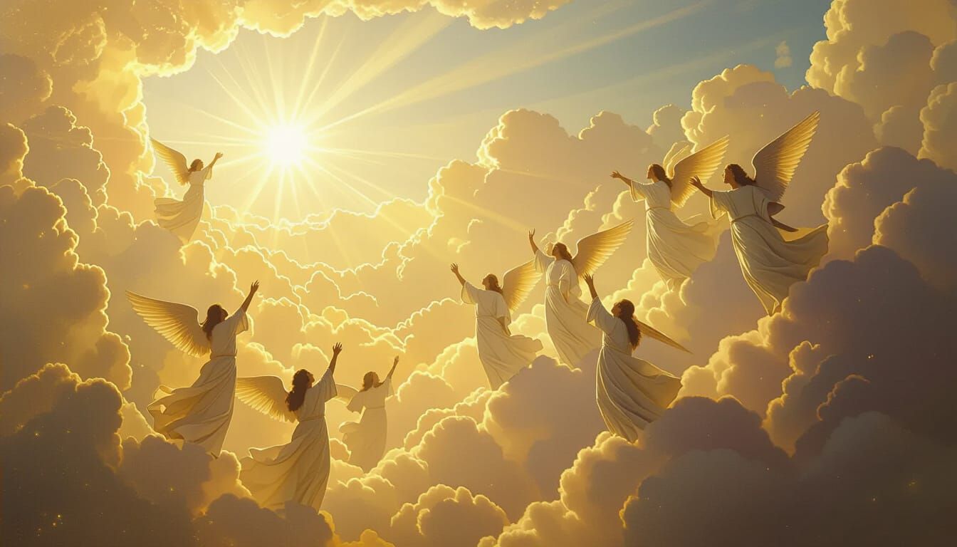 Heavenly Ascent of Saints and Angels in Ethereal Style