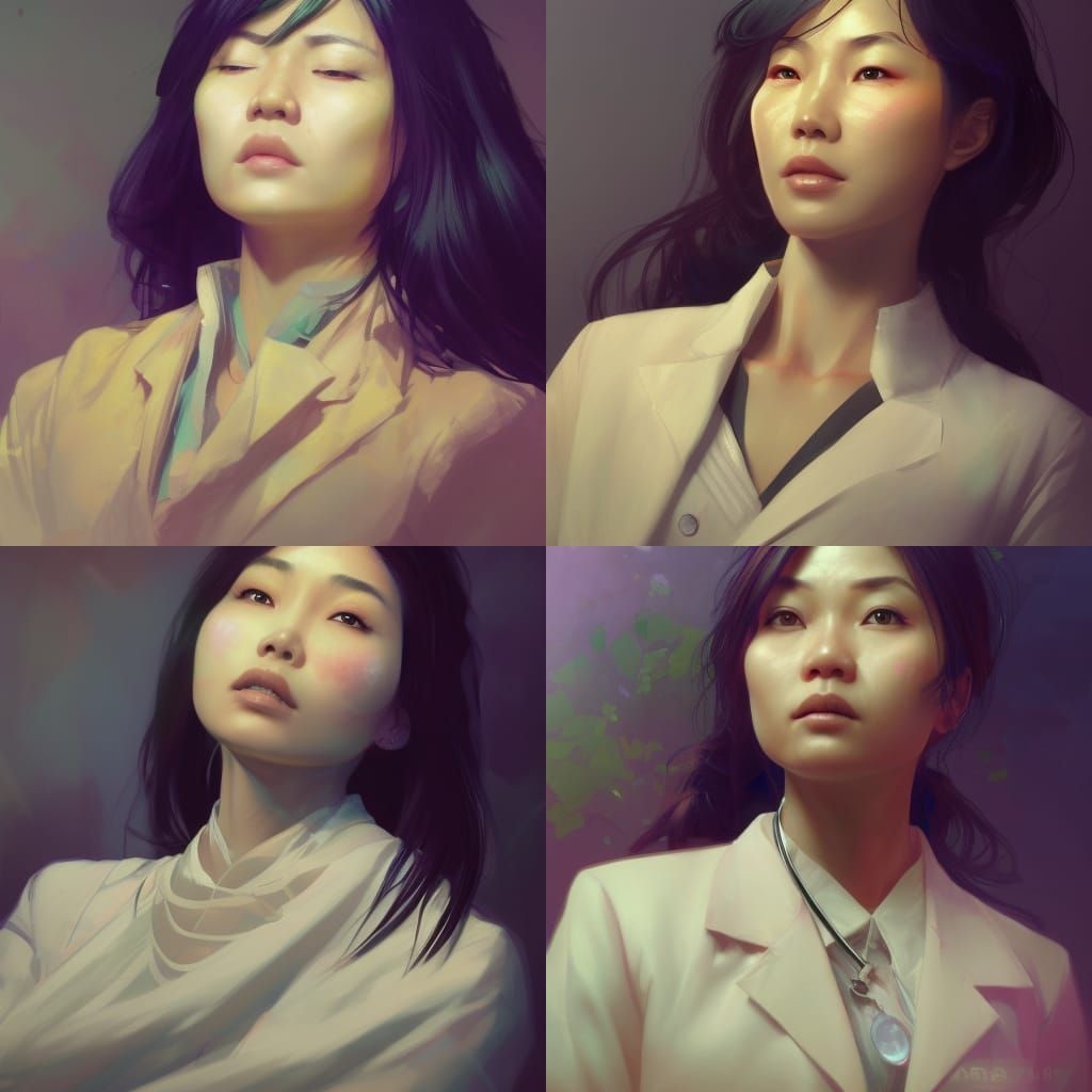 Asian Woman Doctor Portrait in Hyperdetailed Style