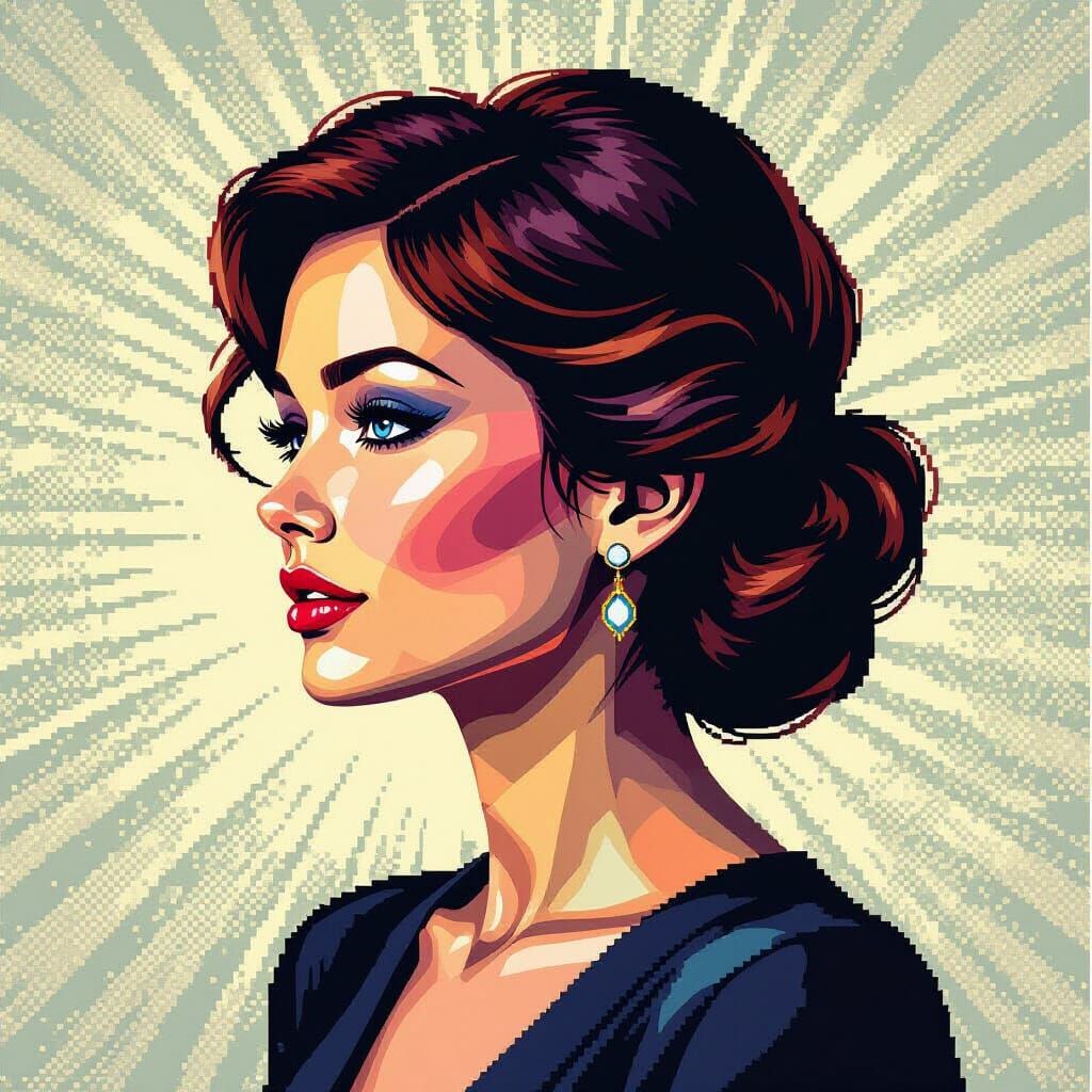 Pixelated Woman's Head with Negative Space