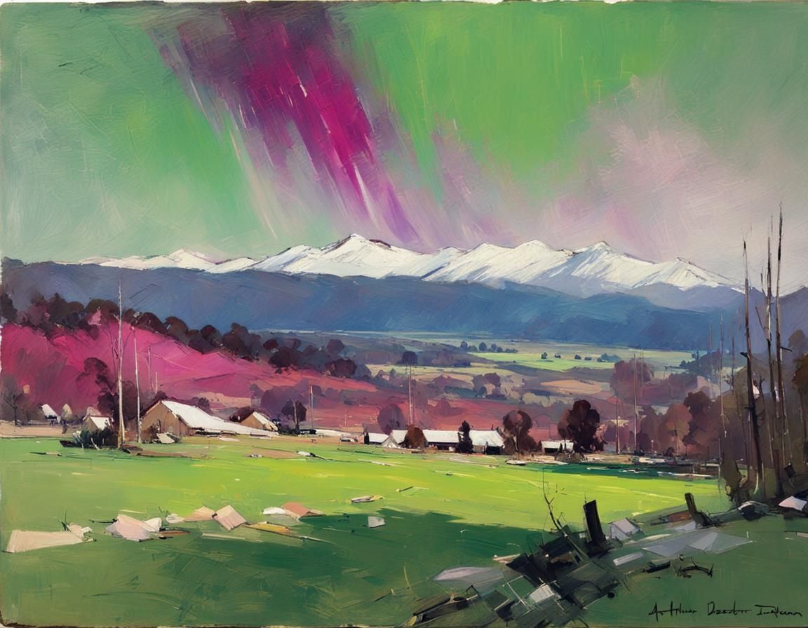 Mystical Aurora Borealis Over Snowy Mountains