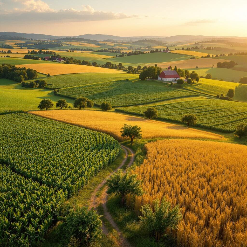 Bird's-Eye View of Vibrant Patchwork Farmland