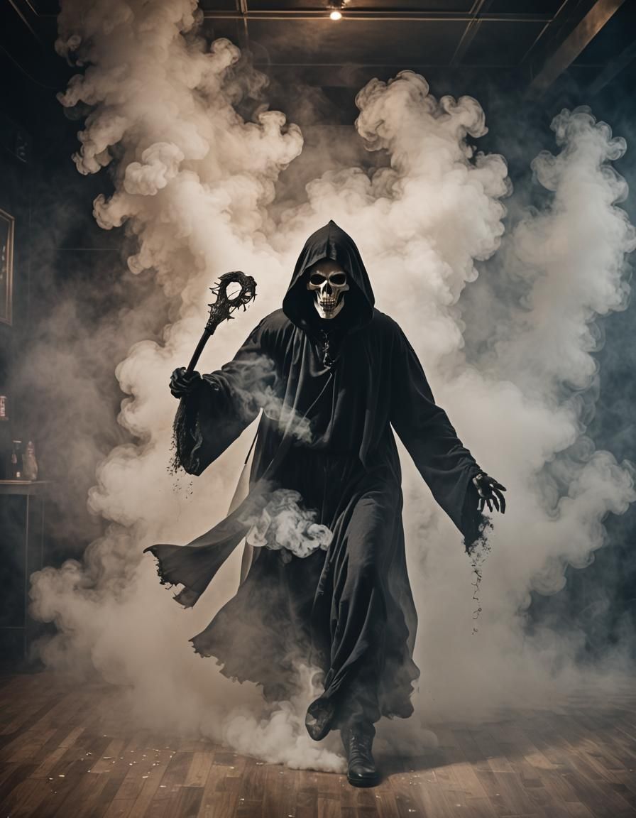 Grim Reaper Reaping Souls on Nightclub Dance Floor
