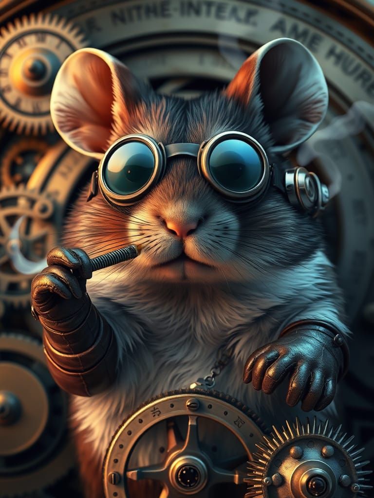 Steampunk Gerbil Smoking: 3D Anime Art