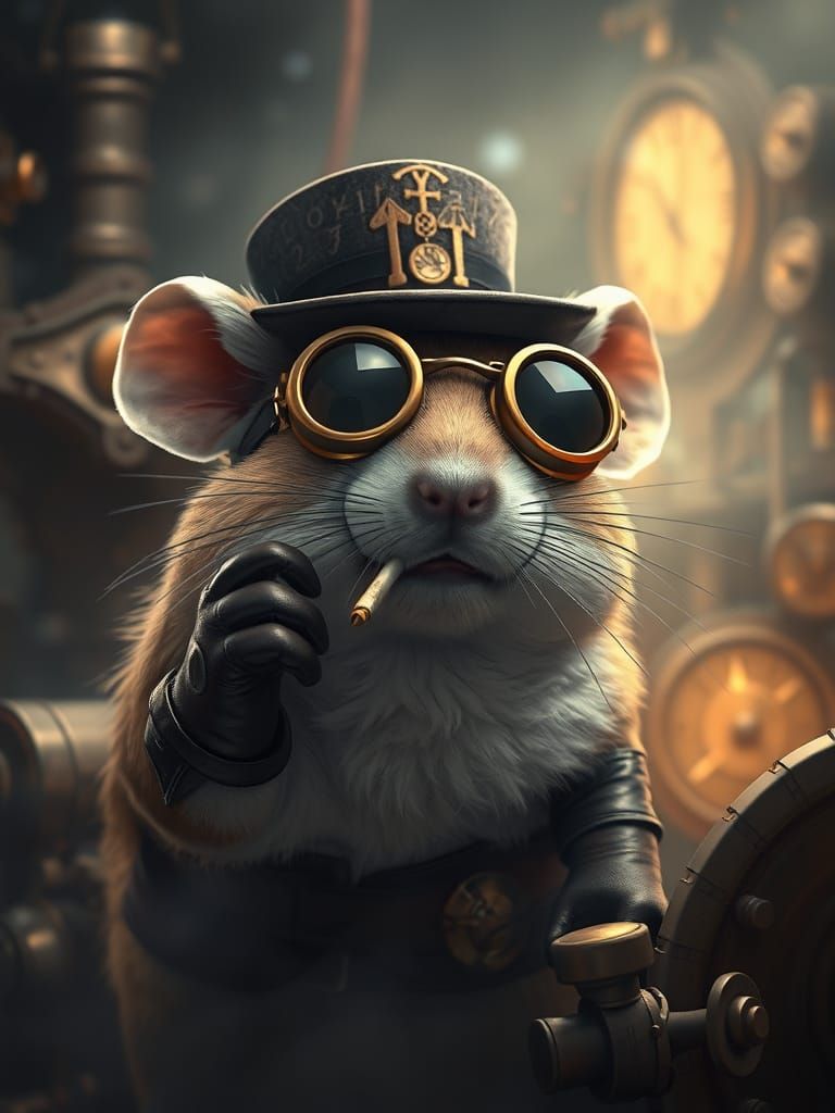 Steampunk Gerbil Smoking: 3D Anime Art