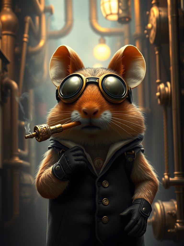 Steampunk Gerbil Smoking in Victorian Alleyway