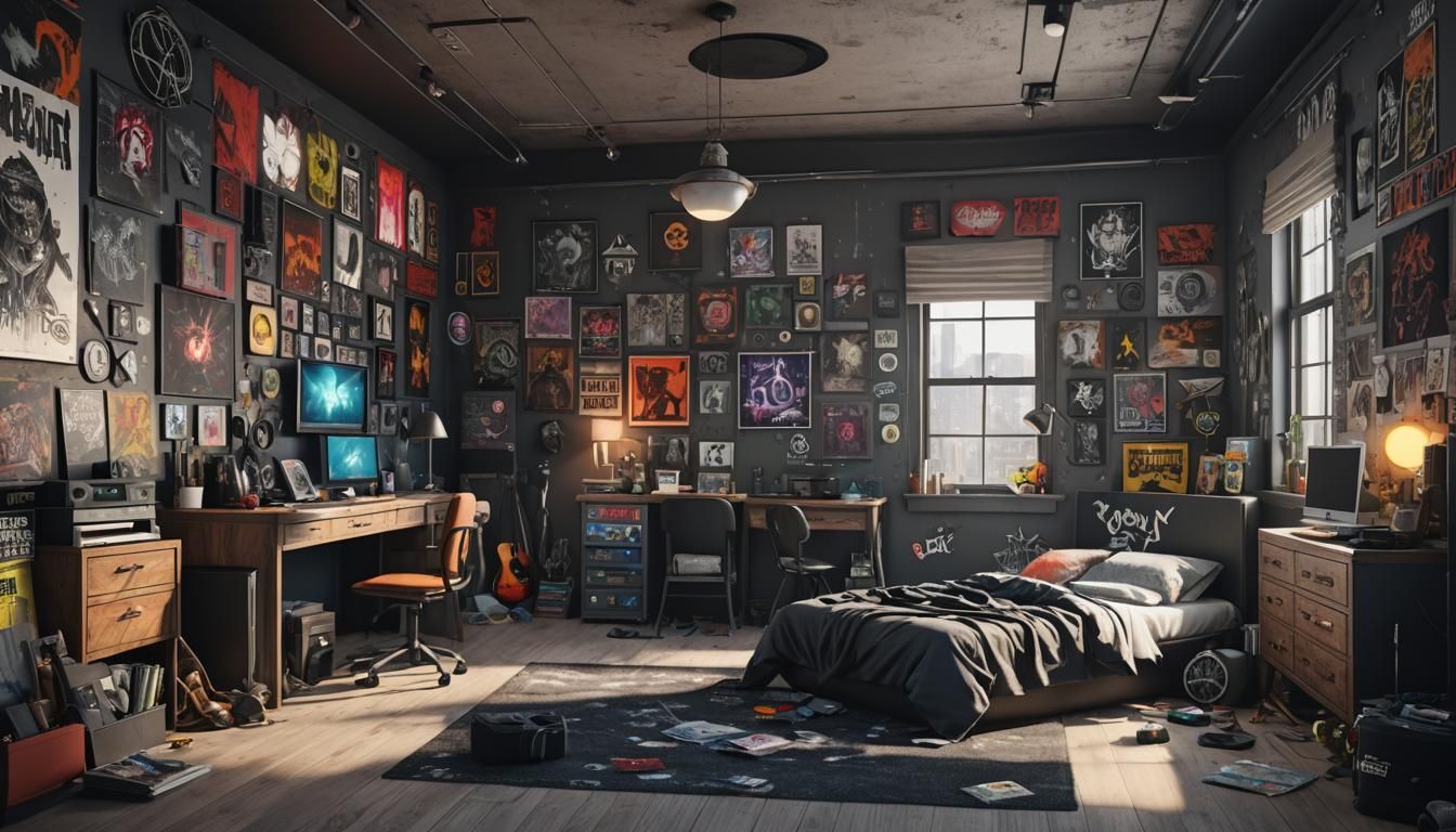 2000s Emo Star Punk Teen Room: Detailed Matte Painting