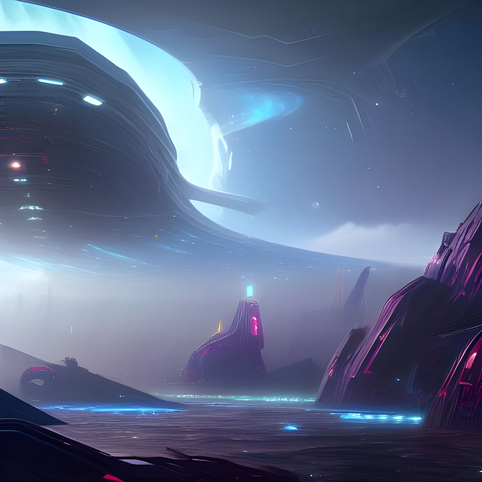 Gigantic Space Fortress Floating in Deep Space