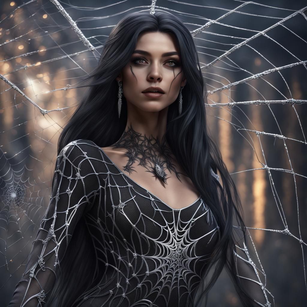 Spiderweb Goddess with Silver Eyes, Digital Art