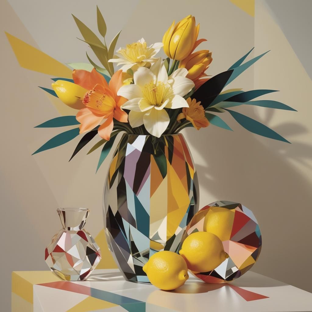 Geometric Florals in Crystalline Cubist Style