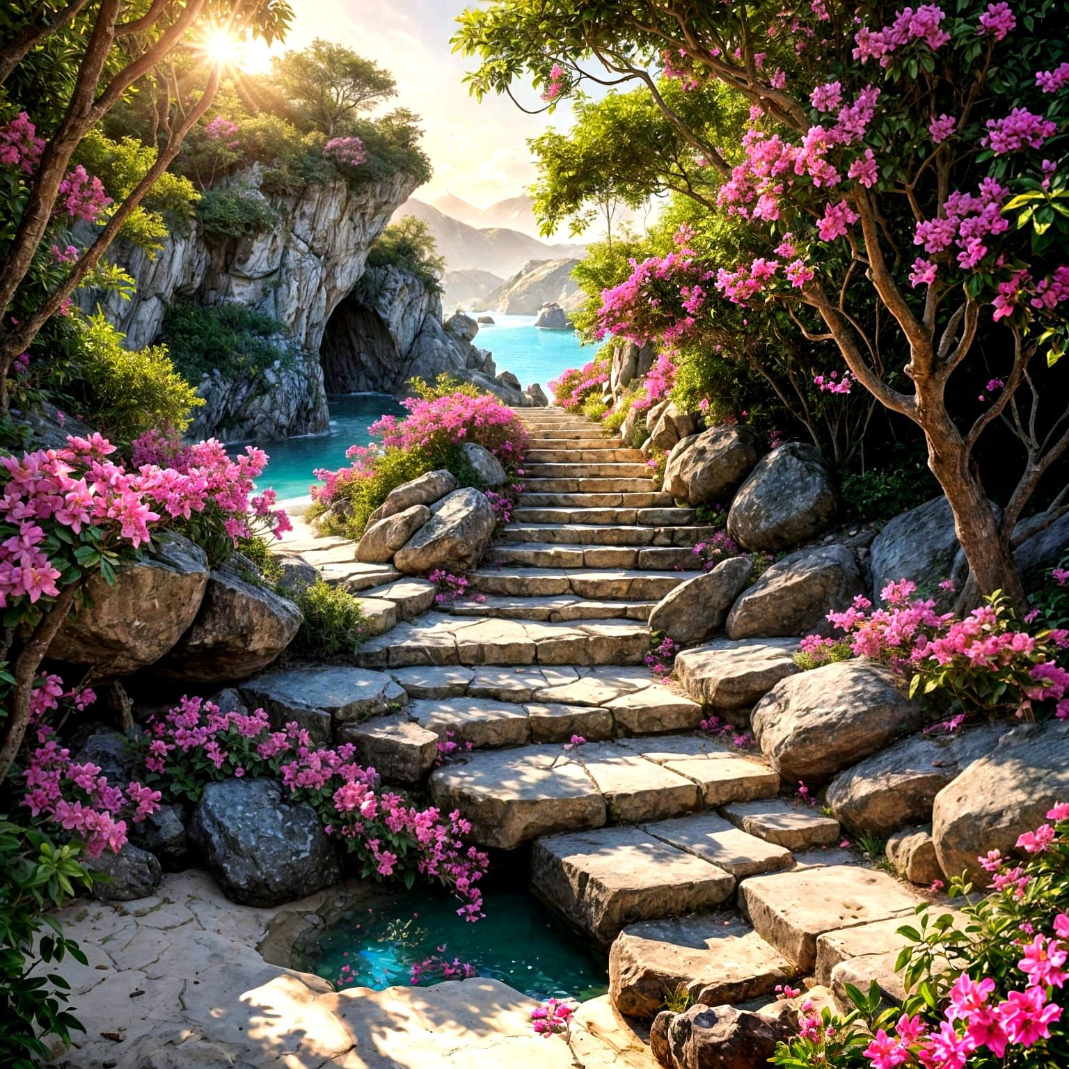 Enchanted Forest and Turquoise Pool, Fantasy Concept Art