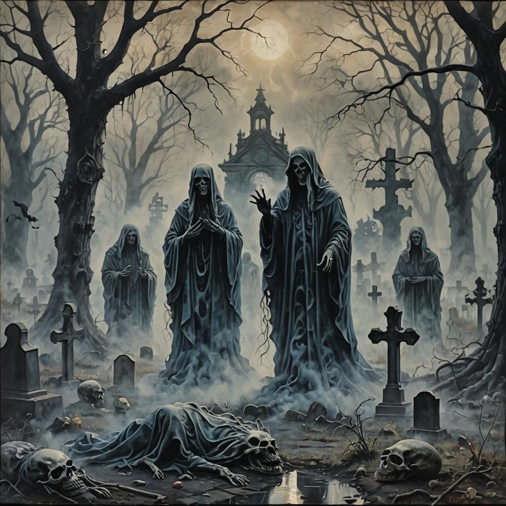 Encaustic Graveyard Ghosts in Hologram Fog