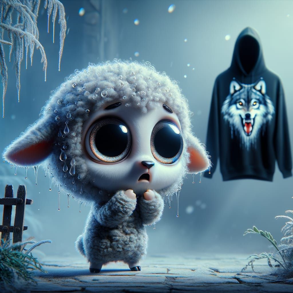 Chibi Lamb's Apprehension with Wolf Hoodie