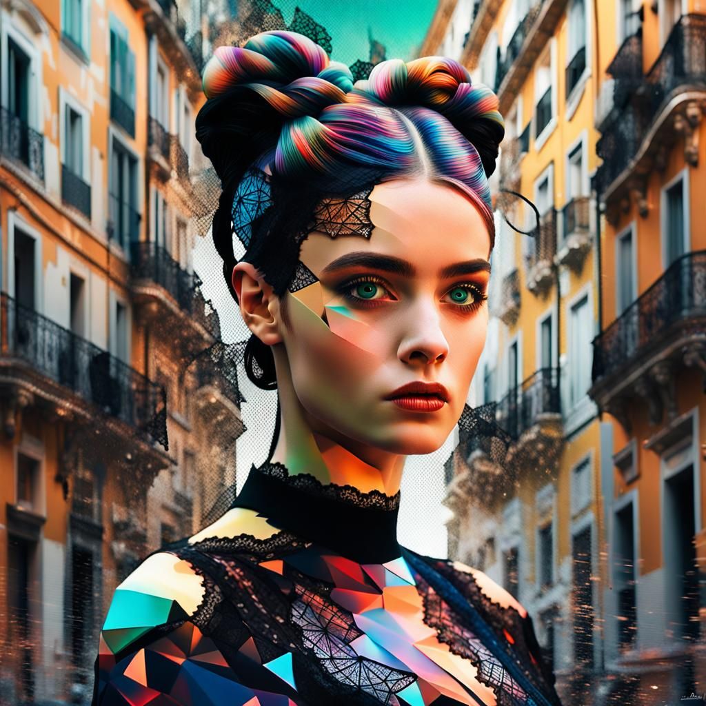 Glitch Art Portrait of Woman in Lisbon Street