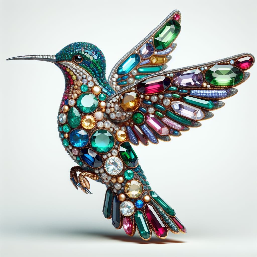Gemstone Hummingbird 3D Illustration in Hyper-Realism