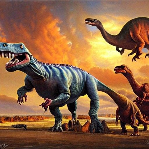 Realistic Dinosaurs in Oil Painting Style