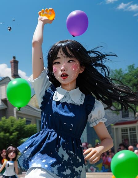 High Contrast Cinematic Splash of Water Balloon Dolls