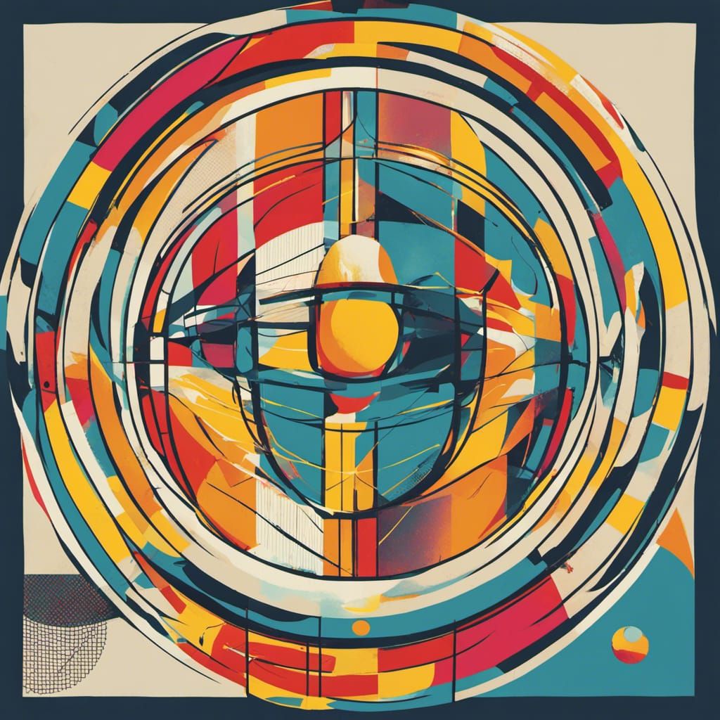 Pop Art Tennis Scene in Geometric Bauhaus Style