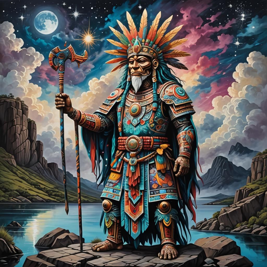 Majestic Viracocha: Surreal Graffiti Art by Rocky Lake