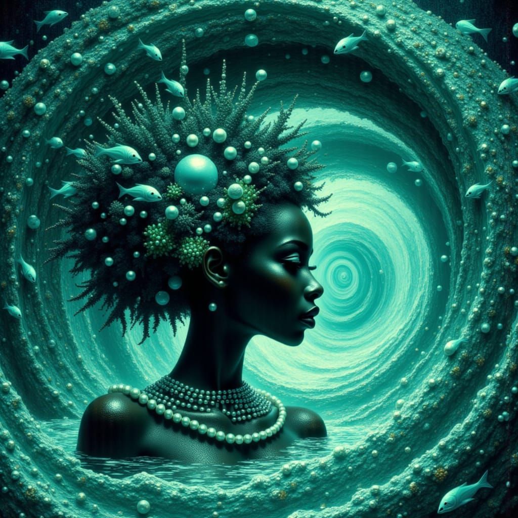 Mami Wata Goddess of the Ocean in Art Nouveau Style