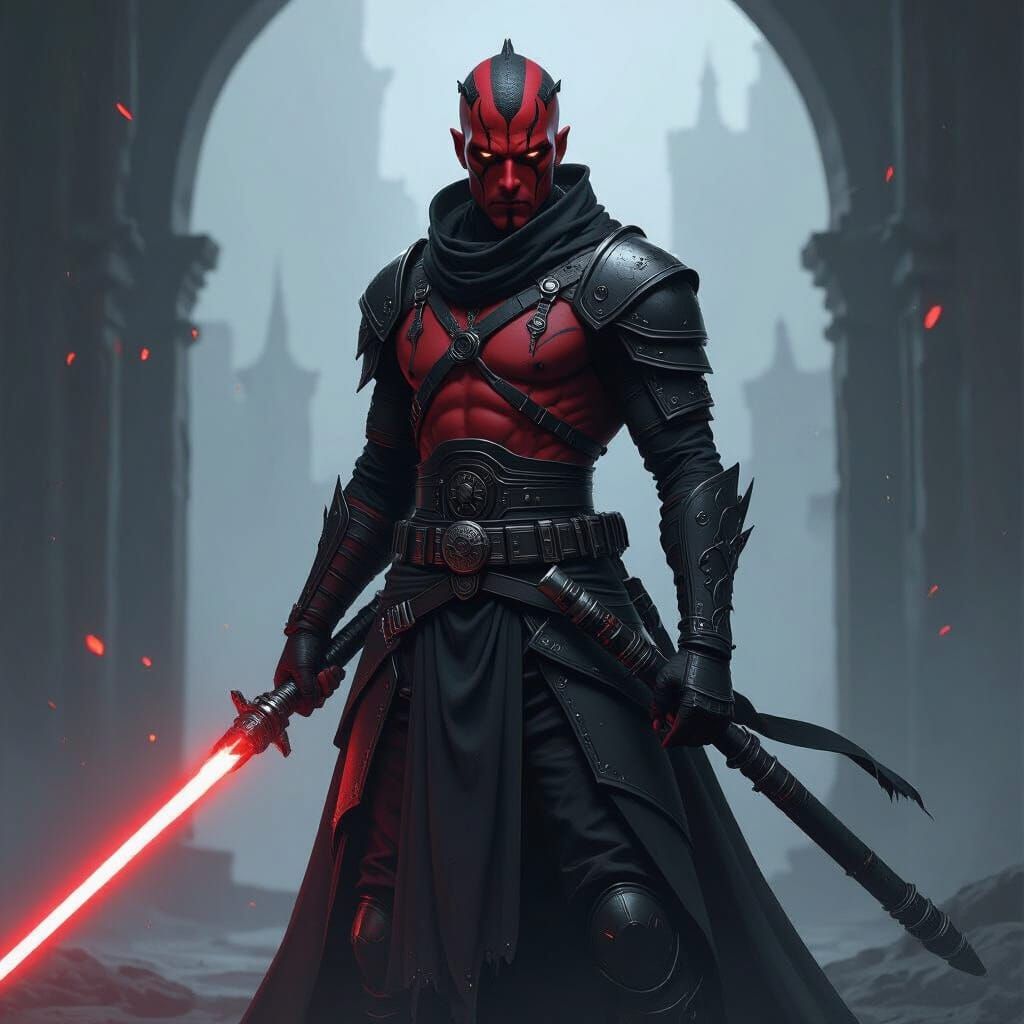 Red Zabrak Sith Warrior with Saberstaff