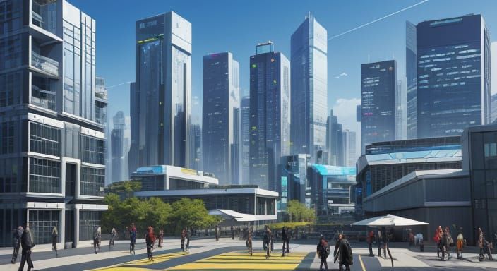 Sleek Metro Park Radiates Energy in Vibrant Oil Painting Sty...