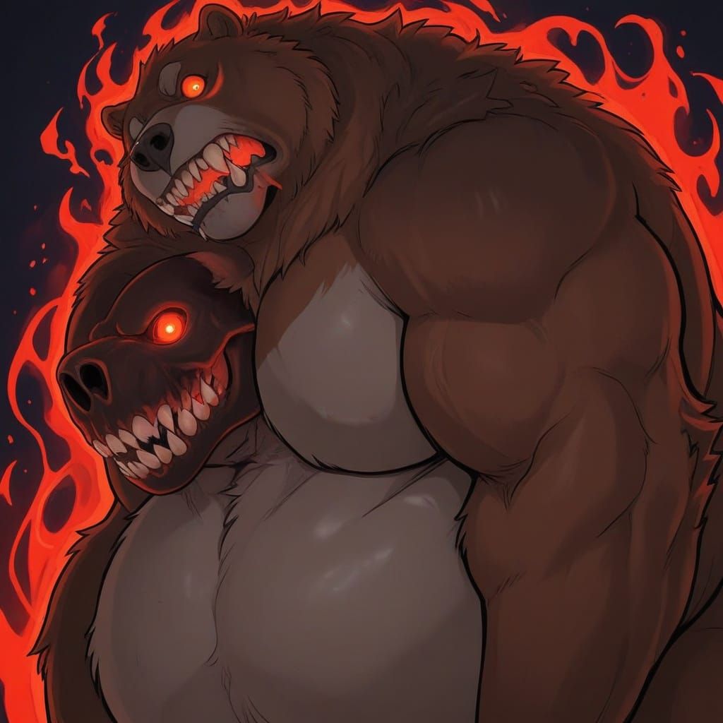 Hyper-Realistic Obese Kodiak Bear with Glowing Red Eyes