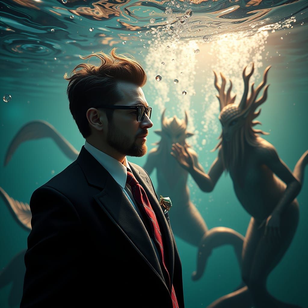 Diplomat Negotiates with Merfolk: Underwater Splash Art