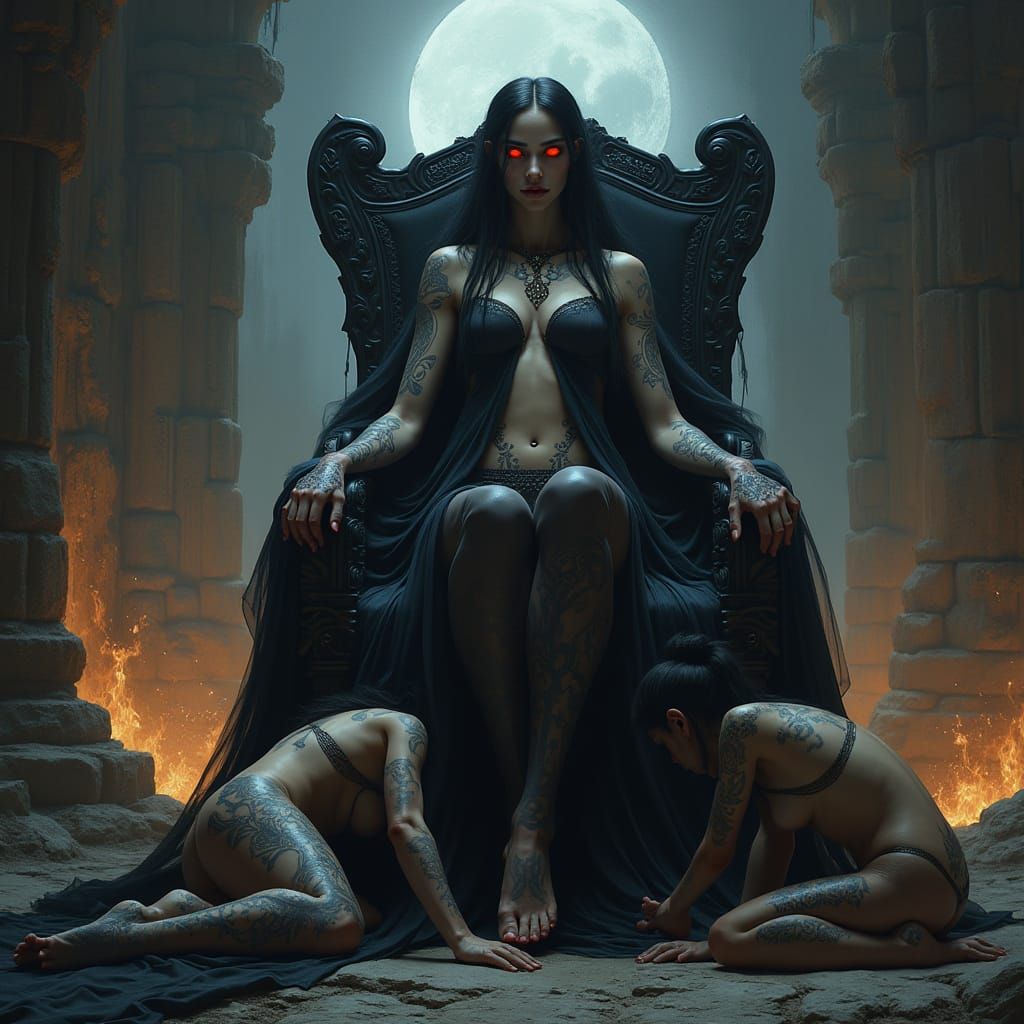 Dark Goddess Reigns in Ancient, Moonlit Temple