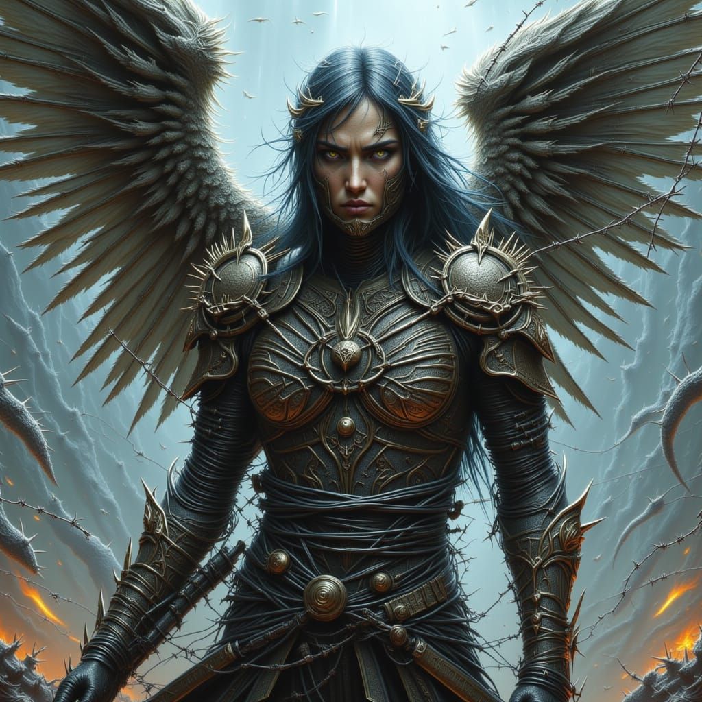 Angel Warrior Entangled in Barbed Wire