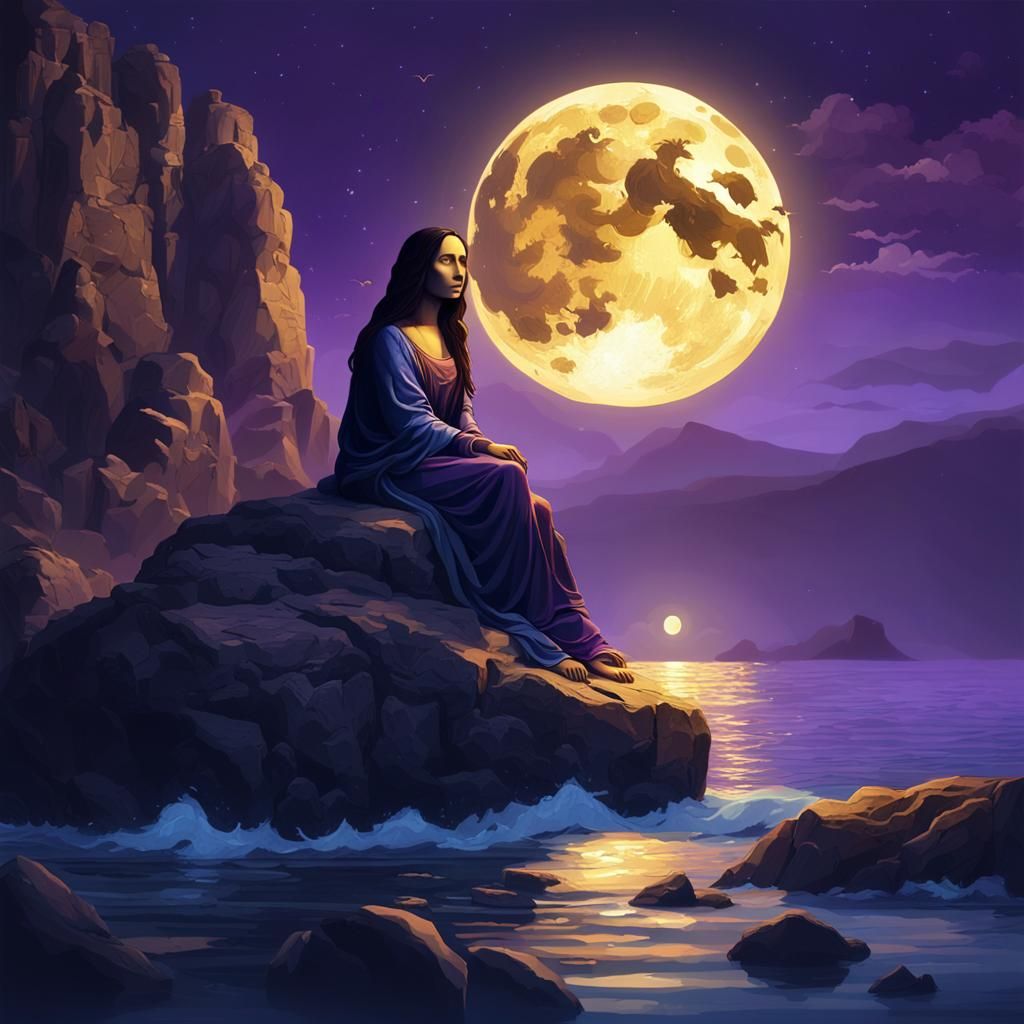Mona Lisa in Moonlit Sea: Fantasy Concept Art