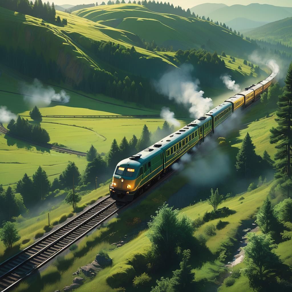 Train Through Rural Landscape: Digital Matte Painting