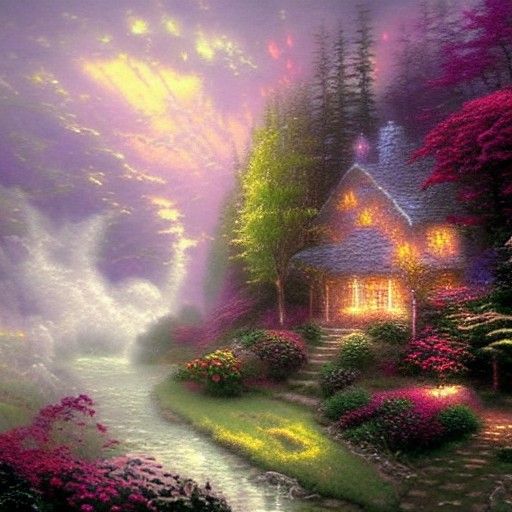 Ethereal Fantasy Scene in Kinkade Style