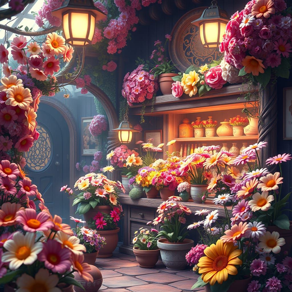 Mystical Flower Shop in Fantasy Concept Art Style
