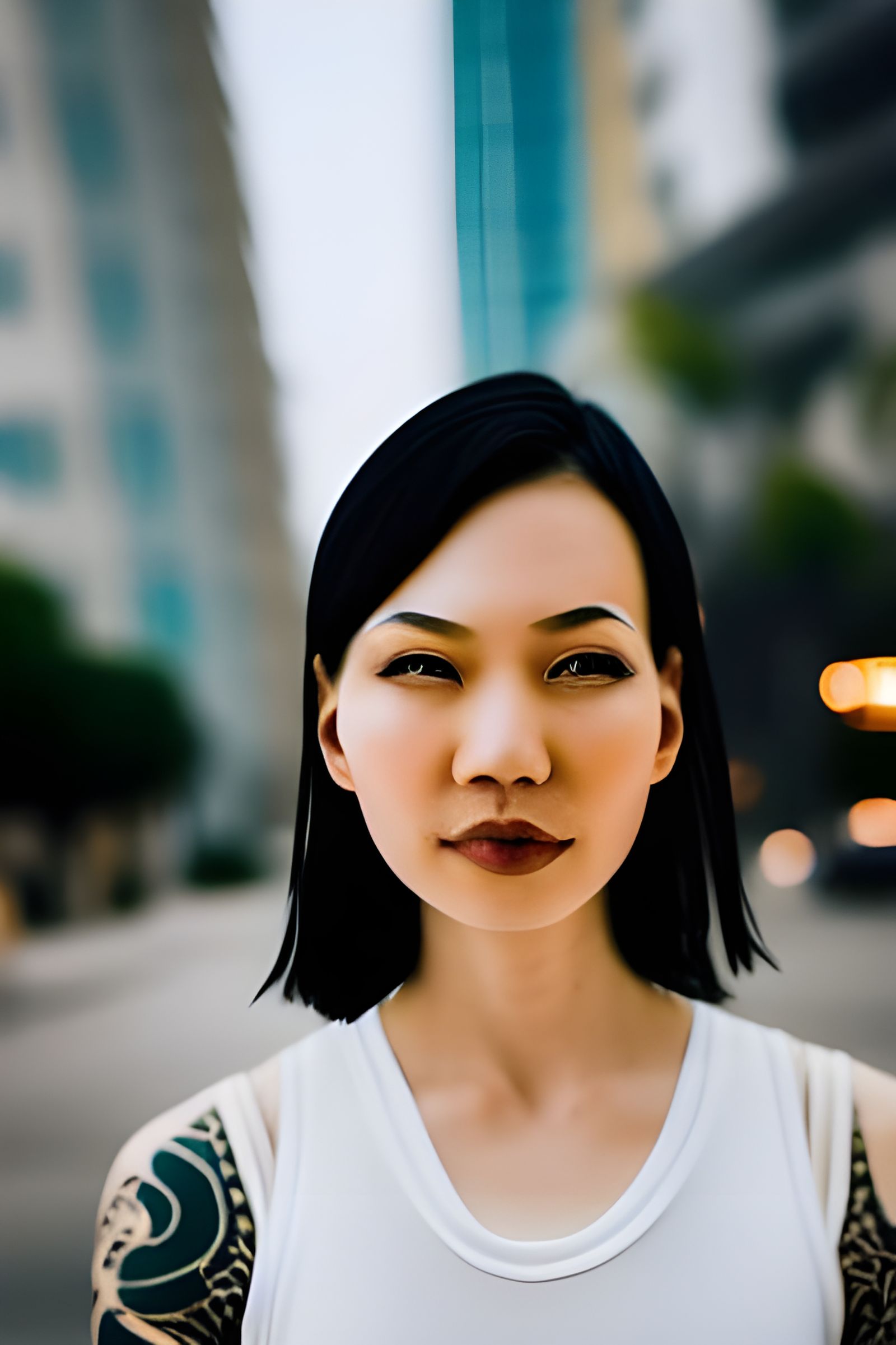 Beautiful Asian Woman Portrait with Dragon Tattoos