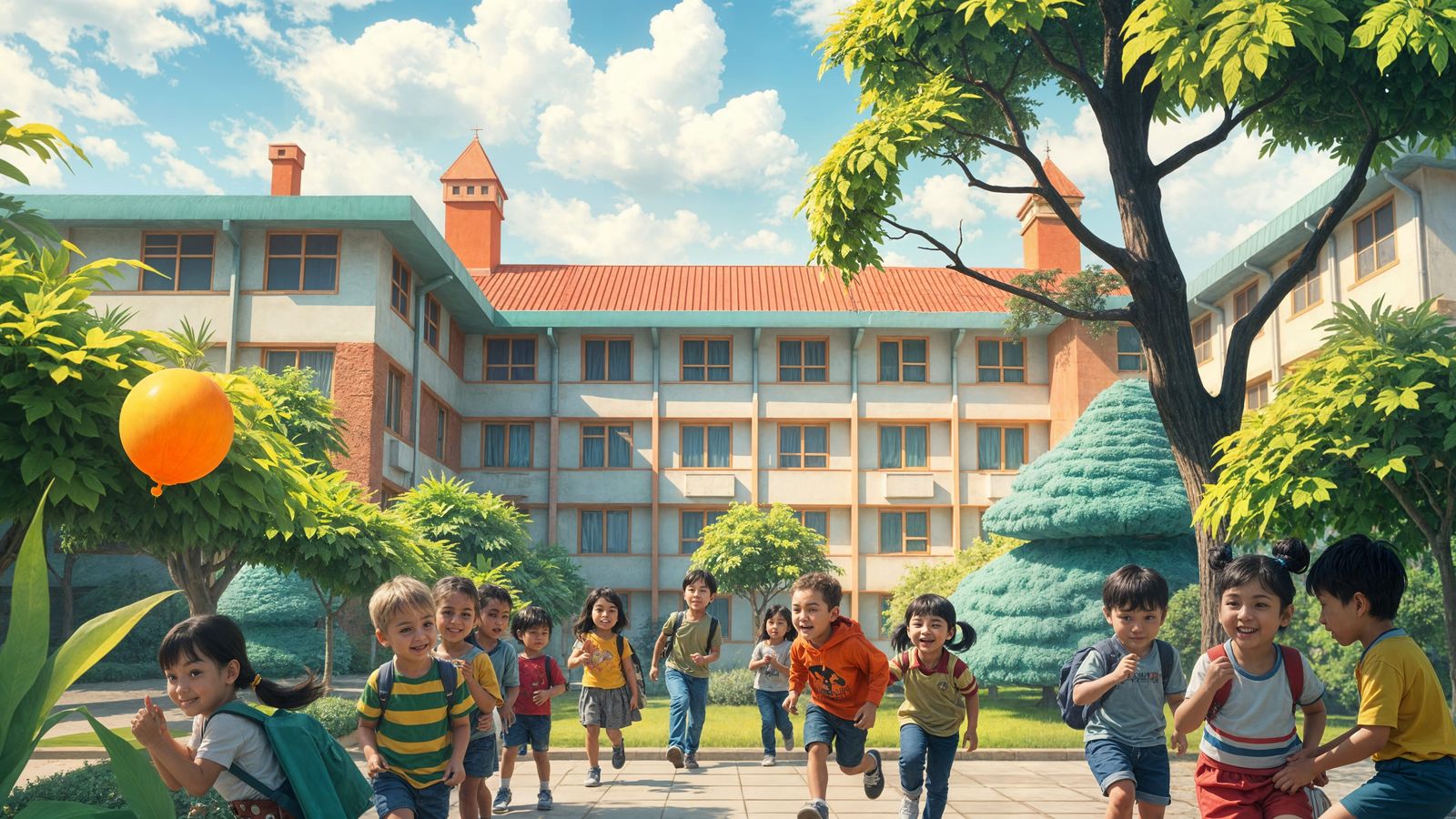 Vibrant Elementary School in a Whimsical World