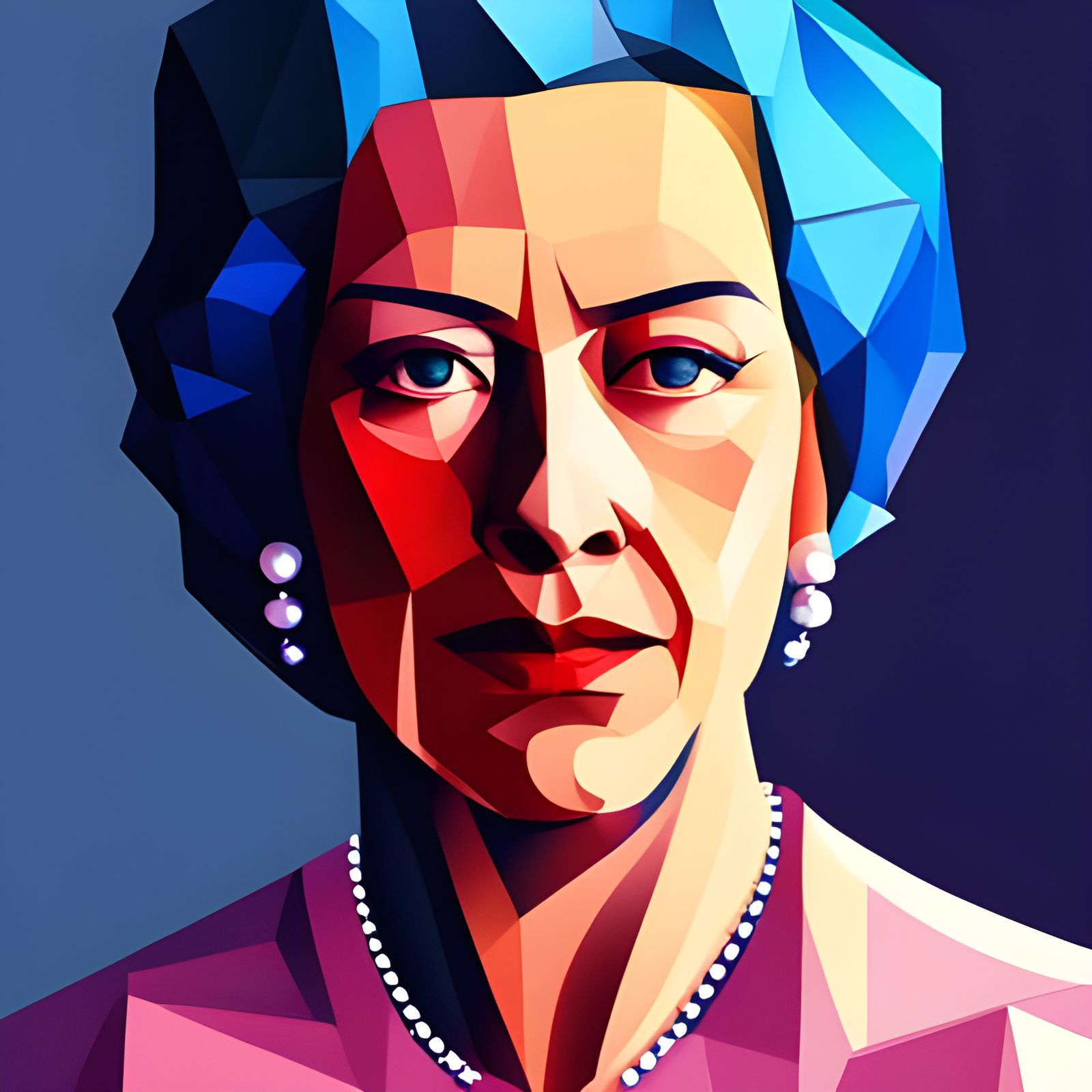 Queen Elizabeth Portrait in Cubist Geometric Style