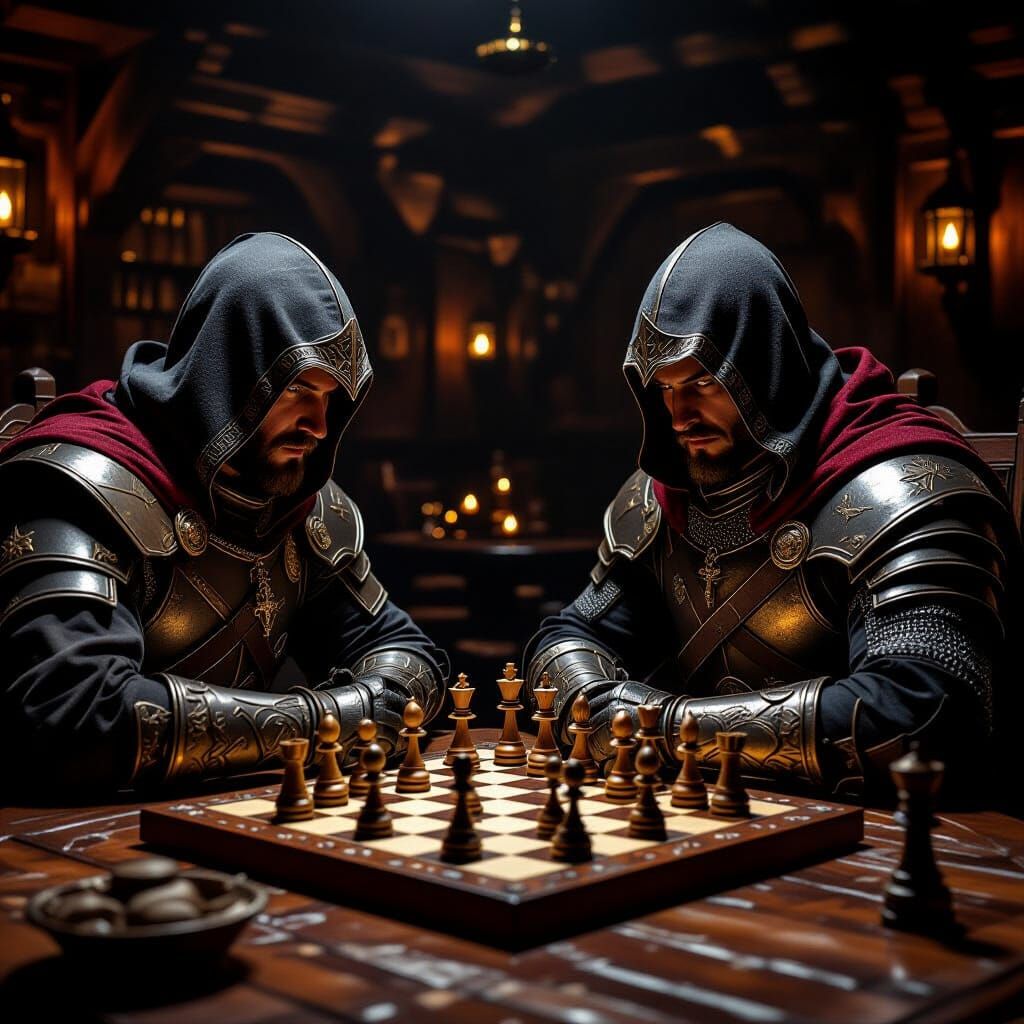 Assassin and Knight Templar Chess Game in Tavern
