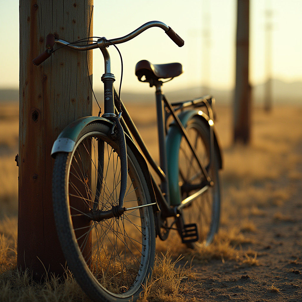 Vintage Bicycle Leans Against Telephone Pole