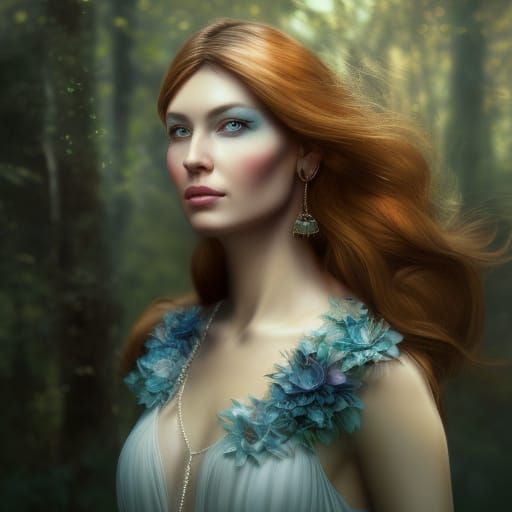 Galadriel: Forest Queen Portrait in Art Nouveau Style