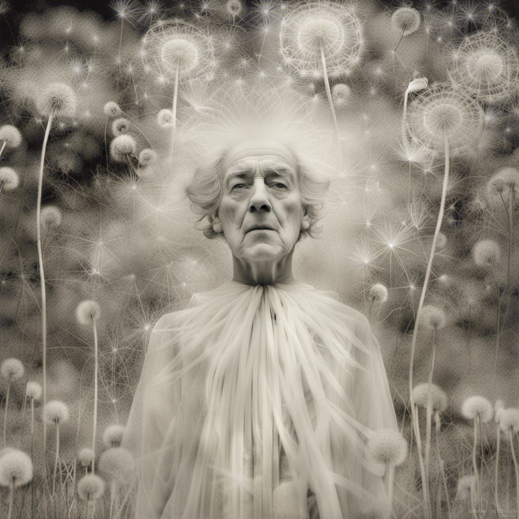 Ghostly Fey Man in Dandelion Dreamscape