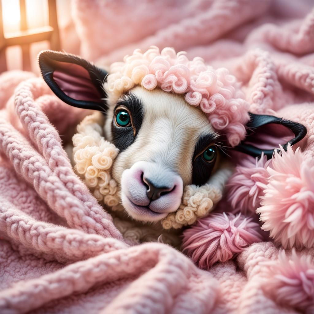 Baby Sheep in Cradle: Hyperrealistic Fantasy Art